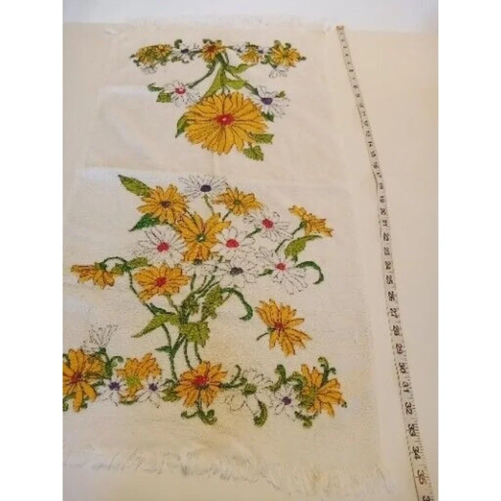 2 Vintage‎ Bath Towels Orange Yellow Floral 60s 70s Cone Made in USA